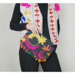 Pochette Froufrou coton brodée Suzani - charbon