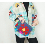 Pochette Froufrou coton brodée Suzani - bleu2