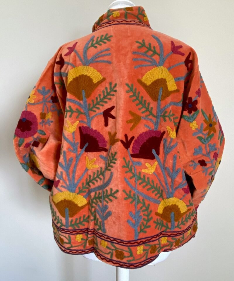 VEST008-8-2 Veste en velours corail brodée Suzani #9, TU