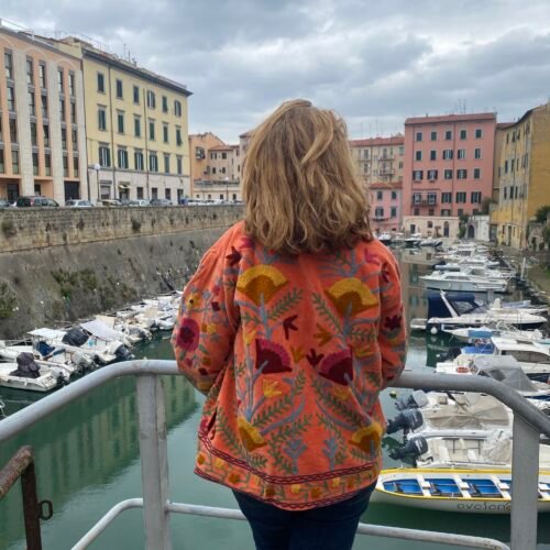 Veste en velours corail brodée Suzani #9, TU