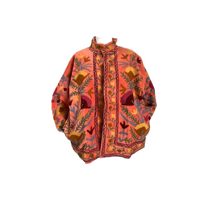 VEST008-8 Veste en velours corail brodée Suzani #9, TU