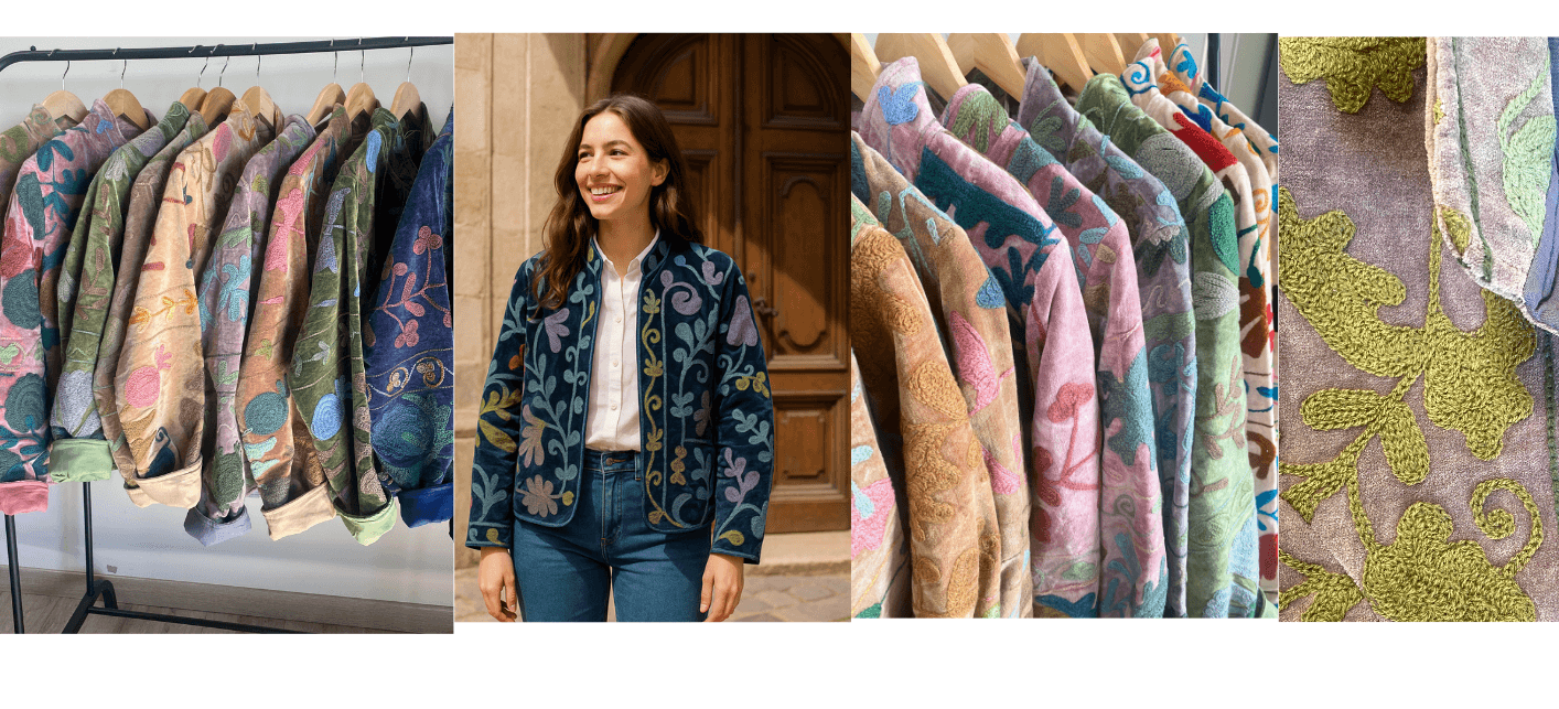 Veste en velours corail brodée Suzani #9, TU