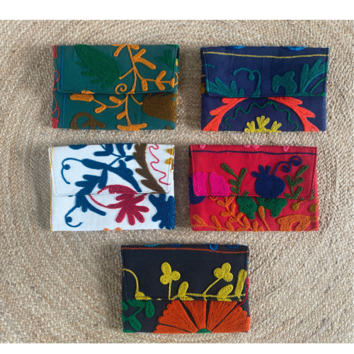 Pochette de soirée Riviera coton stonewash brodée Suzani