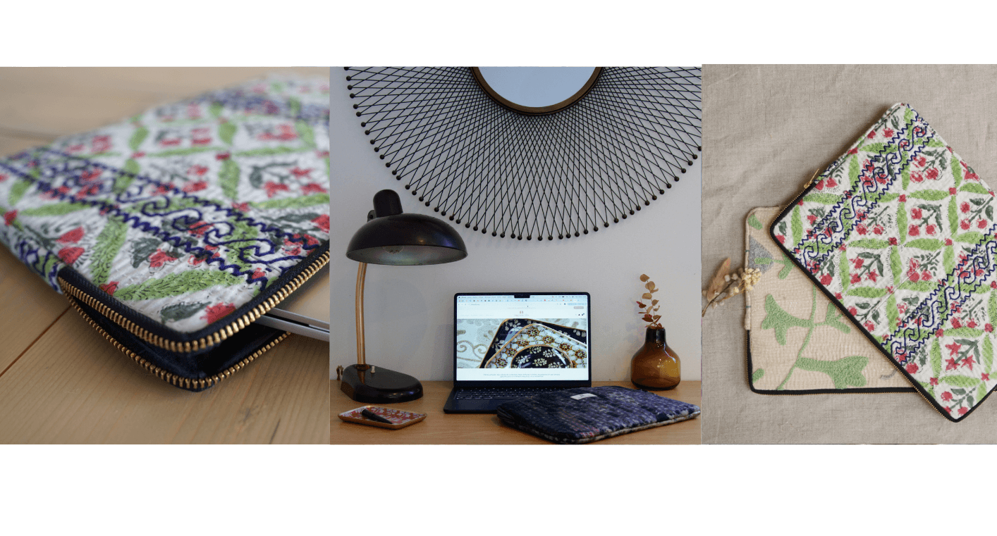 Pochette d'ordinateur en sari de soie upcyclé - pièce unique