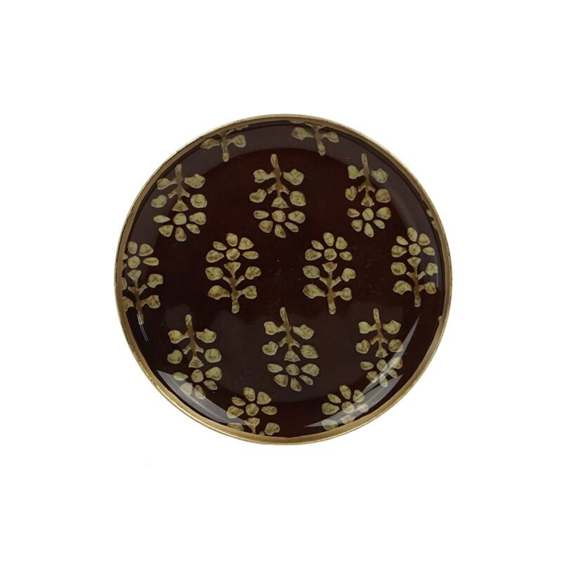 Mini plateau rond métal émaillé Acajou bordure dorée