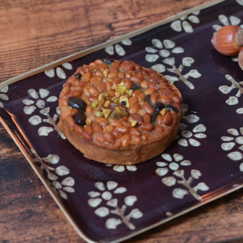 Plateau métal émaillé Acajou, bordure dorée