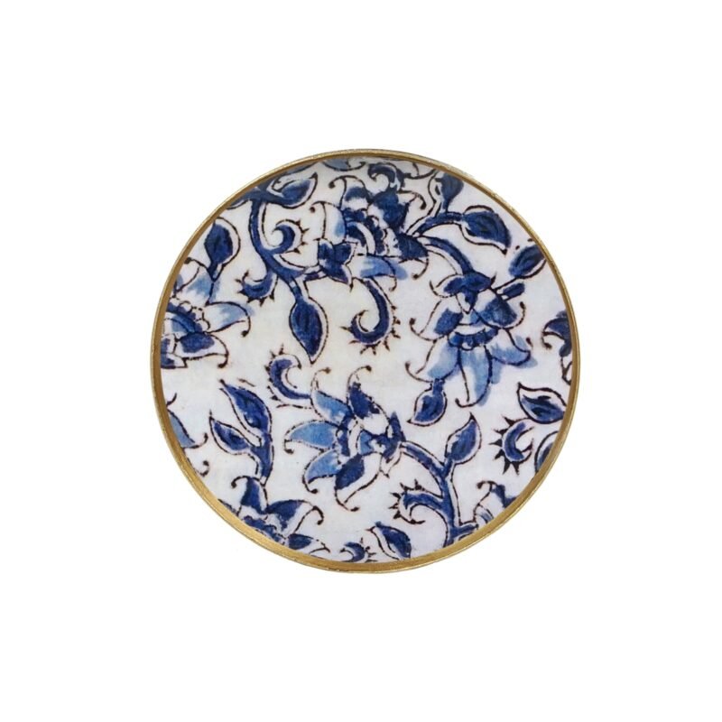 Mini plateau rond métal émaillé Ispahan, bordure dorée