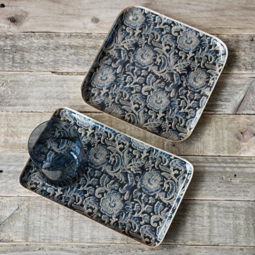 Plateau métal Kalamkari bordure dorée