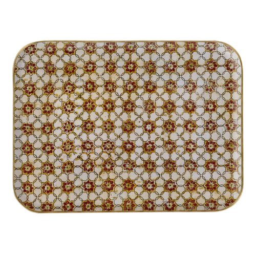 Grand plateau émaillé Zellige ocre/brick, bordure dorée