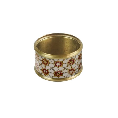 Lot de 2 pièces ronds de serviette laiton émaillé Zellige ocre/brick