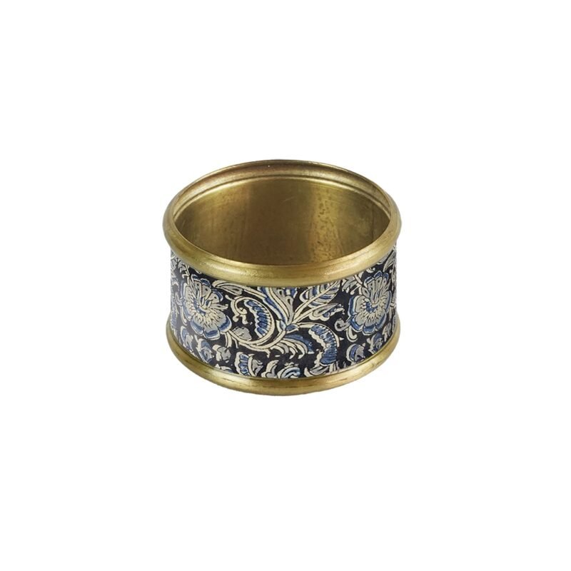 Lot de 2 pièces ronds de serviette laiton émaillé Kalamkari