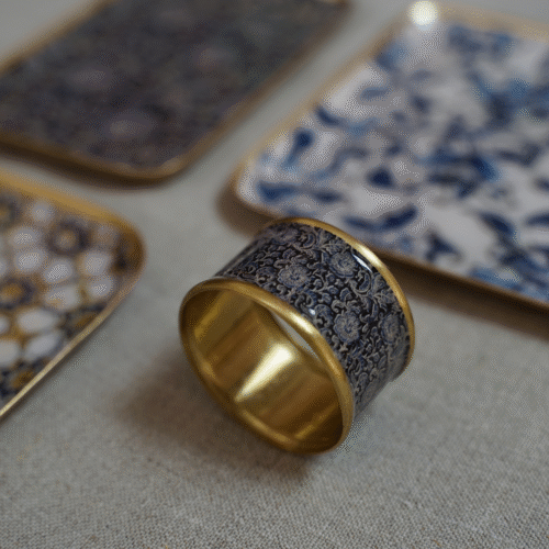 Lot de 2 pièces ronds de serviette laiton émaillé Kalamkari