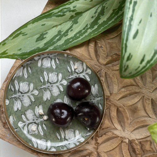 Mini plateau rond métal émaillé Alhambra olive