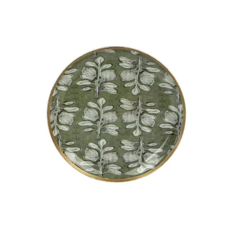 DEC188 Mini plateau rond métal émaillé Alhambra olive