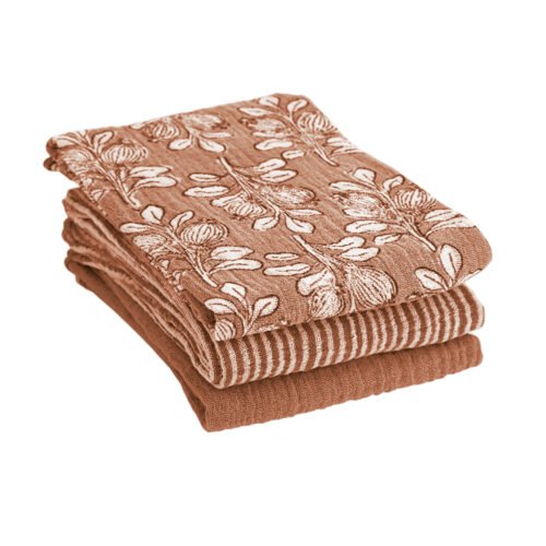 Lot de 3 torchons Alhambra terracotta assortis