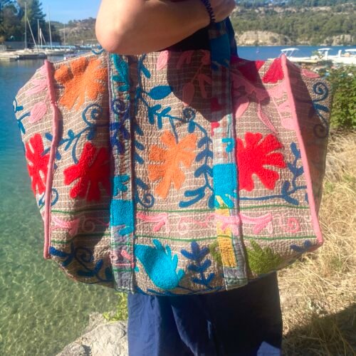 Sac cabas Ibiza brodé Suzani #5 - pièce unique