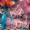 Paréo Papyrus rose lilas en voile de coton imprimé blockprint