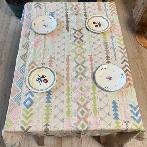 Tenture Suzani coton brodée main, coloris pastels #7