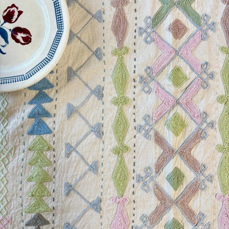 SUZ003-7-3 Tenture Suzani coton brodée main, coloris pastels #7