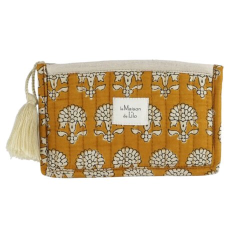 Petite pochette plate matelassée Fleurette, coloris safran