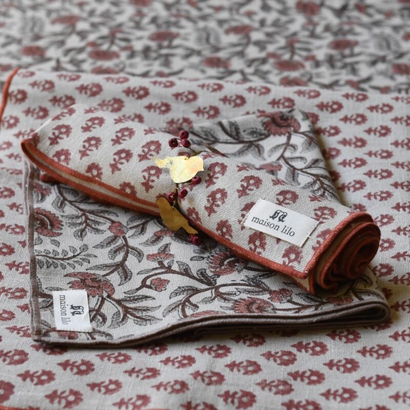 Lot de 2 Sets de table Bloom lin/tommette imprimés au tampon de bois