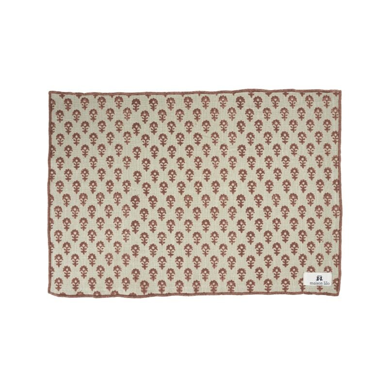 Lot de 2 Sets de table Bloom lin/tommette imprimés au tampon de bois
