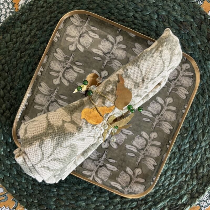 4 ronds de serviette oiseaux laiton et perles assortis