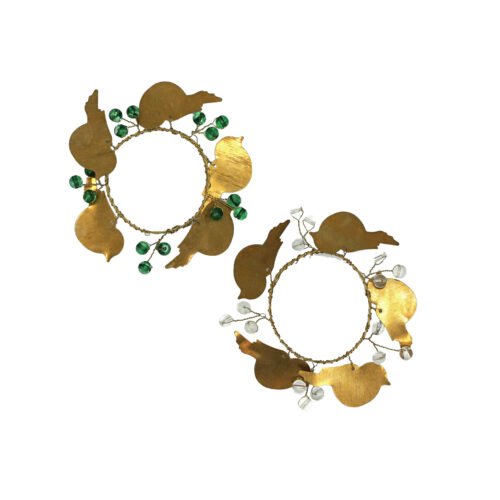 4 ronds de serviette oiseaux laiton et perles assortis