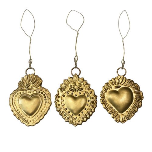 Lot de 3 exvotos métal coloris laiton à suspendre