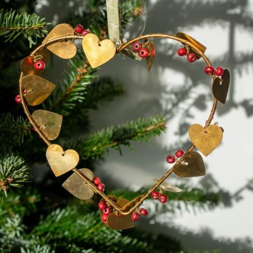 Coeur pampilles et perles de bois laiton