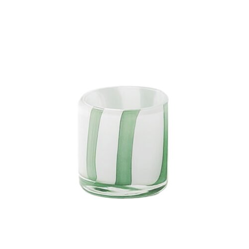 Photophore en verre soufflé vert et blanc