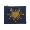 POC129 Pochette velours brodée Coeur radieux bleu nuit