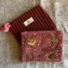 POC135-3 Pochette velours brodée Stars & hearts bois de rose