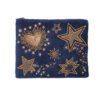 POC141 Pochette velours brodée Stars & hearts bleu nuit