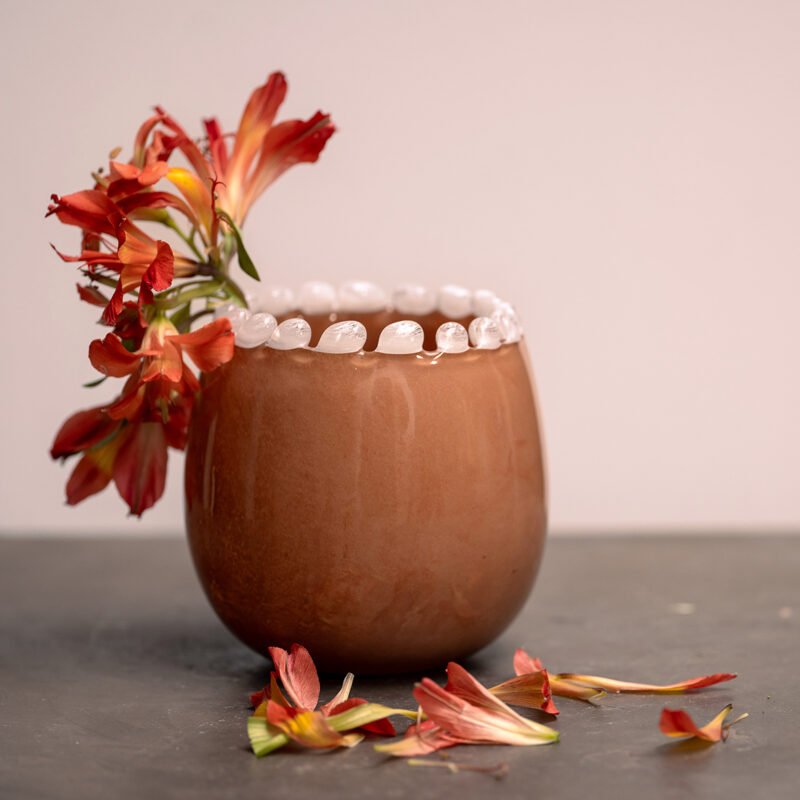 PHP222-2 Vase rond moka en verre soufflé bouche bord perlé