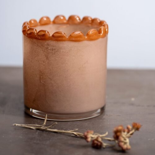 Photophore à bord perlé en verre  soufflé bouche, moka