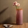 PHP227-2 Vase en verre soufflé bouche rose opaline, bord perlé