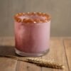 PHP228-1 Photophore droit en verre soufflé rose opaline, bord perlé moka