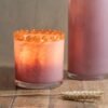 PHP228-2 Photophore droit en verre soufflé rose opaline, bord perlé moka