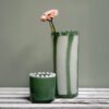 PHP231-4 Photophore en verre soufflé bouche vert, bord perlé blanc