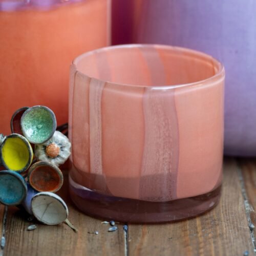 Photophore en verre soufflé peach-lilas