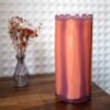 PHP235-3 Vase en verre soufflé rayé goyave et lilas bord perlé