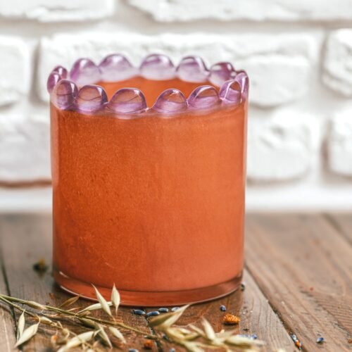 Photophore à bord perlé en verre  soufflé bouche, peach