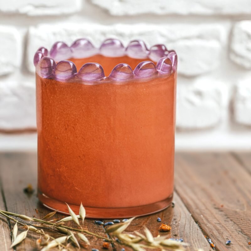 PHP236-2 Photophore à bord perlé en verre soufflé bouche, peach