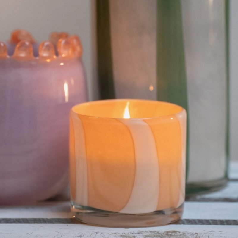 PHP237-1 Photophore en verre soufflé sable/blanc