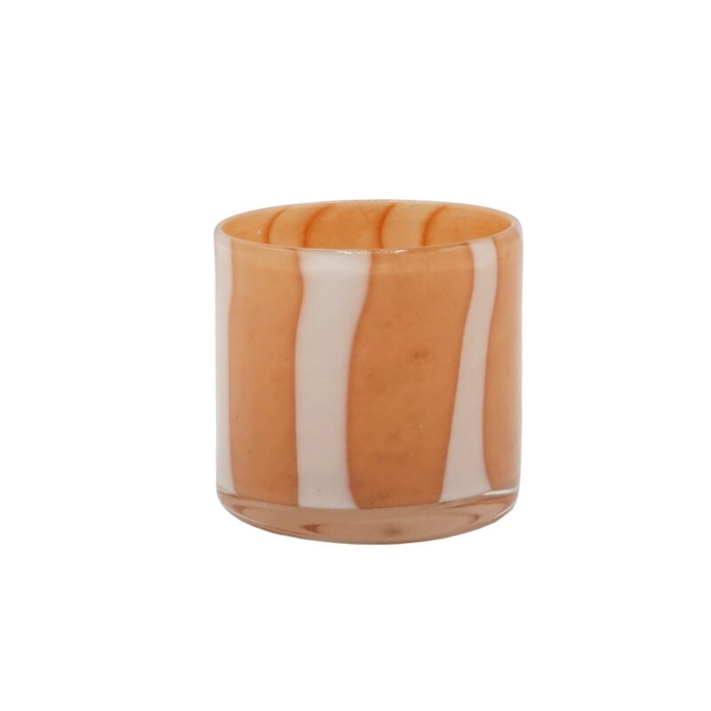 PHP237 Photophore en verre soufflé sable/blanc