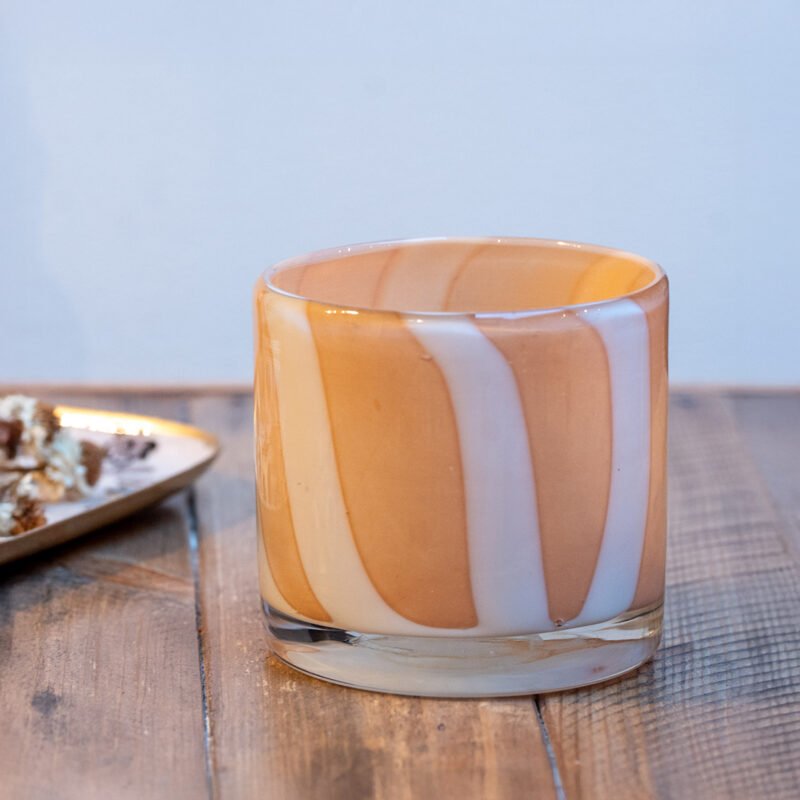 PHP237-5 Photophore en verre soufflé sable/blanc