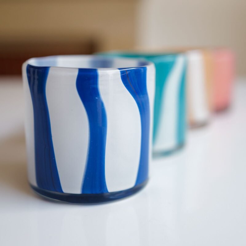 PHP238-1 Photophore en verre soufflé blanc/marine