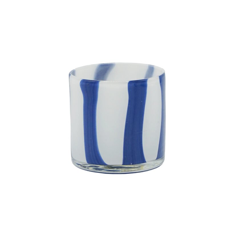 PHP238 Photophore en verre soufflé blanc/marine