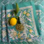 Nappe Versailles vert d'eau, coton imprimé blockprint - 150 x 220 cm